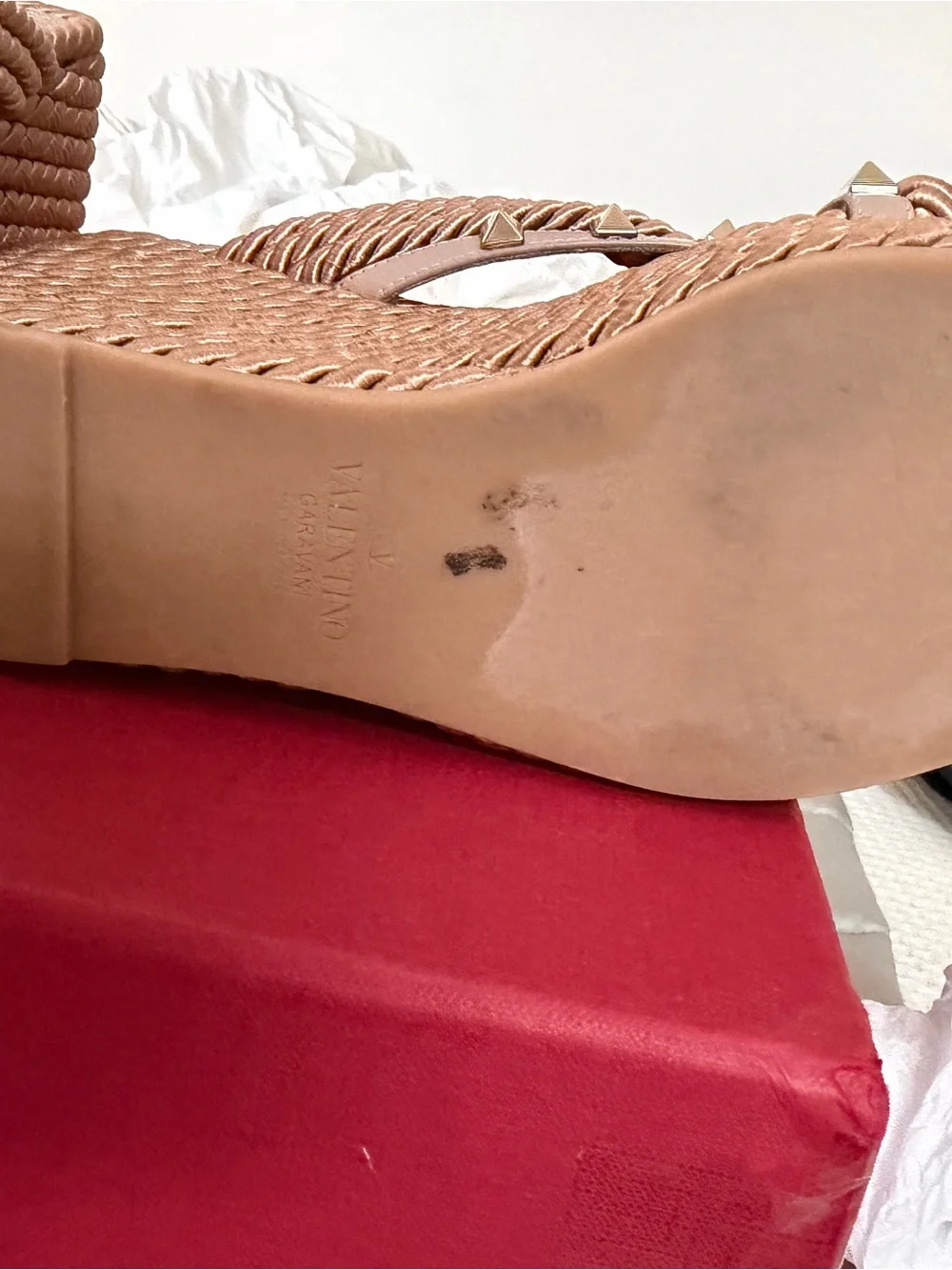 Valentino Rose Gold Studded Espadrille Slide Sandals